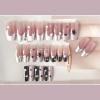 imageBABALAL Pink Press on Nails French Tip Fake Nails  Long Square Ombre Zebra Print French Tip with Charm 3D Flower Handmade 24Pcs Glossy Full Cover Acrylic False NailsStars