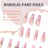 imageBABALAL Pink Press on Nails French Tip Fake Nails  Long Square Ombre Zebra Print French Tip with Charm 3D Flower Handmade 24Pcs Glossy Full Cover Acrylic False NailsCRJL09