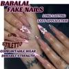 imageBABALAL Polka Dot Press On Nails 24Pcs Reusable Fake Nails  Medium Almond Pink French Tip 3D Bow Charm with Rhinestone 24Pcs Glossy Trendy Acrylic False Nails for Women GirlsANI06