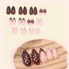 imageBABALAL Polka Dot Press On Nails Brown Fall Fake Nails  Medium Almond French Tip Flower 24Pcs Glossy Acrylic False Nails for Women GirlsFNn03polkadot