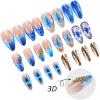 imageBABALAL Polka Dot Press On Nails Brown Fall Fake Nails  Medium Almond French Tip Flower 24Pcs Glossy Acrylic False Nails for Women GirlsFNn05blue