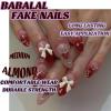 imageBABALAL Polka Dot Press On Nails Brown Fall Fake Nails  Medium Almond French Tip Flower 24Pcs Glossy Acrylic False Nails for Women GirlsFNn06bow