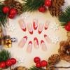 imageBABALAL Polka Dot Press On Nails Brown Fall Fake Nails  Medium Almond French Tip Flower 24Pcs Glossy Acrylic False Nails for Women GirlsFNn20xmas