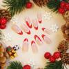 imageBABALAL Polka Dot Press On Nails Brown Fall Fake Nails  Medium Almond French Tip Flower 24Pcs Glossy Acrylic False Nails for Women GirlsFNn20xmas