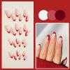 imageBABALAL Polka Dot Press On Nails Brown Fall Fake Nails  Medium Almond French Tip Flower 24Pcs Glossy Acrylic False Nails for Women GirlsFNn20xmas