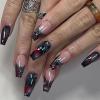 imageBABALAL Press On Fake Nails  Long Square Black Red French Tip with Gold Charm Luxury Bow Flower Trendy Acrylic False Nails with GlueFNP03black