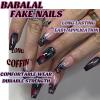 imageBABALAL Press On Fake Nails  Long Square Black Red French Tip with Gold Charm Luxury Bow Flower Trendy Acrylic False Nails with GlueFNP03black