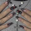 imageBABALAL Press On Fake Nails  Long Square Black Red French Tip with Gold Charm Luxury Bow Flower Trendy Acrylic False Nails with GlueFNP03black
