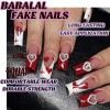 imageBABALAL Press On Fake Nails  Long Square Black Red French Tip with Gold Charm Luxury Bow Flower Trendy Acrylic False Nails with GlueFNP12heart