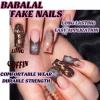 imageBABALAL Press On Fake Nails  Long Square Black Red French Tip with Gold Charm Luxury Bow Flower Trendy Acrylic False Nails with GlueFNP21brown