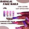 imageBABALAL Press On Fake Nails  Long Square Black Red French Tip with Gold Charm Luxury Bow Flower Trendy Acrylic False Nails with GlueFNP33purple