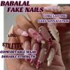 imageBABALAL Press on Nails Green Fake Nails  Medium Almond Cute Rabbit Strawberry 3D Design Handmade 24pcs Glossy Full Cover Acrylic False NailsBNU00yellowpink
