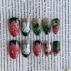 imageBABALAL Press on Nails Green Fake Nails  Medium Almond Cute Rabbit Strawberry 3D Design Handmade 24pcs Glossy Full Cover Acrylic False NailsBNU02