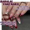 imageBABALAL Press on Nails Green Fake Nails  Medium Almond Cute Rabbit Strawberry 3D Design Handmade 24pcs Glossy Full Cover Acrylic False NailsBNU02cherry