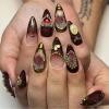 imageBABALAL Polka Dot Press On Nails Brown Fall Fake Nails  Medium Almond French Tip Flower 24Pcs Glossy Acrylic False Nails for Women GirlsFNn01Brown