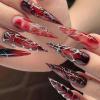 imageBABLAL Gothic Vampire Press On Nails Red Black Long Stiletto False Nails  3d Acrylic Halloween Punk Style Fake Nails 24Pcs Goth Custom Art for WomenANE02redblack
