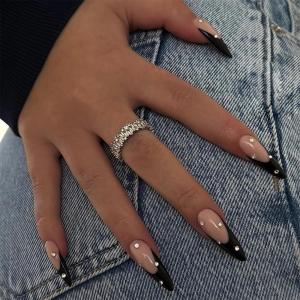 imageBABALAL Coffin Press On Nails Long Fake Nails Brown Fall Flower Acrylic Glossy 24Pcs Reusable Full Cover False NailsFNT10black