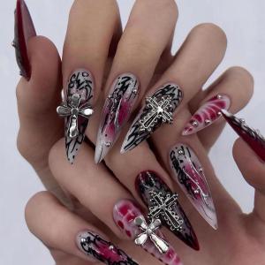 imageBABALAL Coffin Press On Nails Long Fake Nails Brown Fall Flower Acrylic Glossy 24Pcs Reusable Full Cover False NailsFNT13goth