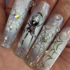 imageBABALAL Duck Nails Press on Short Fake Nails Black Pink Glue on Star Charm Y2k Stick on Acrylic 24Pcs Duck Bill Gothic Manicure Reusable Artificial Full Cover False NailFNDU307spider