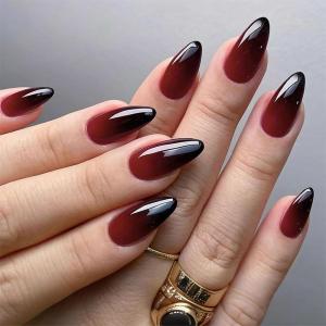 imageBABALAL Gothic Press on Nails Black Red Fake Nails  Almond Medium Acrylic 24Pcs Glossy Manicure Full Cover False NailsFNZ12blackred