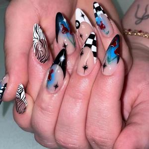 imageBABALAL Gothic Press on Nails Black Red Fake Nails  Almond Medium Acrylic 24Pcs Glossy Manicure Full Cover False NailsFNZ19cherry