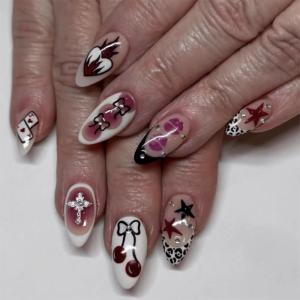 imageBABALAL Gothic Press on Nails Black Red Fake Nails  Almond Medium Acrylic 24Pcs Glossy Manicure Full Cover False NailsFNZ19y2k