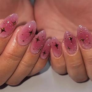 imageBABALAL Gothic Press on Nails Black Red Fake Nails  Almond Medium Acrylic 24Pcs Glossy Manicure Full Cover False NailsFNZ20star