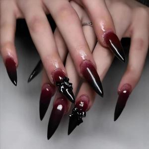 imageBABALAL Long Press on Nails Square Fake Nails Black White Gothic Glue ons Polka Dot Design Ghost Horror Halloween Pumpkin Bow Charm Trendy 24Pcs Glossy Acrylic False NailsANHA201bow