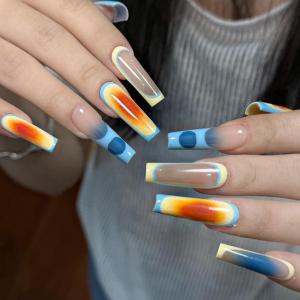 imageBABALAL Pink Press on Nails French Tip Fake Nails  Long Square Ombre Zebra Print French Tip with Charm 3D Flower Handmade 24Pcs Glossy Full Cover Acrylic False NailsCRJL09ombre
