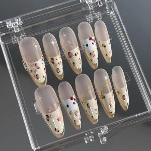 imageBABALAL Polka Dot Press On Nails 24Pcs Reusable Fake Nails  Medium Almond Pink French Tip 3D Bow Charm with Rhinestone 24Pcs Glossy Trendy Acrylic False Nails for Women GirlsANI14