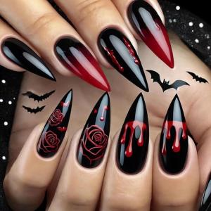 imageBABALAL Polka Dot Press On Nails Brown Fall Fake Nails  Medium Almond French Tip Flower 24Pcs Glossy Acrylic False Nails for Women GirlsFNn03gothic