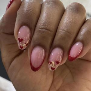 imageBABALAL Polka Dot Press On Nails Brown Fall Fake Nails  Medium Almond French Tip Flower 24Pcs Glossy Acrylic False Nails for Women GirlsFNn06heart
