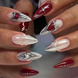 imageBABALAL Polka Dot Press On Nails Brown Fall Fake Nails  Medium Almond French Tip Flower 24Pcs Glossy Acrylic False Nails for Women GirlsFNn06sliver