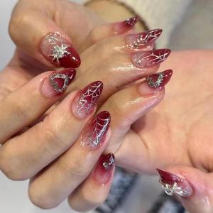 imageBABALAL Polka Dot Press On Nails Brown Fall Fake Nails  Medium Almond French Tip Flower 24Pcs Glossy Acrylic False Nails for Women GirlsFNn06spider