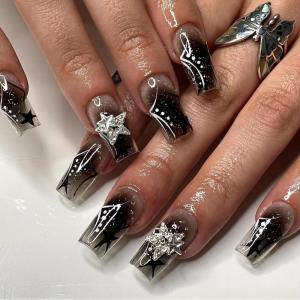 imageBABALAL Polka Dot Press on Nails Short Oval Glossy Trendy Acrylic Fake Nails 24Pcs Round Thick Glue on Nails for Women Girls KidsFNr14black