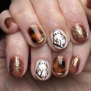 imageBABALAL Polka Dot Press on Nails Short Oval Glossy Trendy Acrylic Fake Nails 24Pcs Round Thick Glue on Nails for Women Girls KidsFNr16ghost