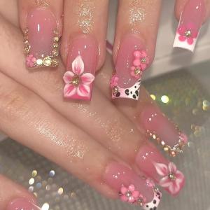 imageBABALAL Press on Nails Green Fake Nails  Medium Almond Cute Rabbit Strawberry 3D Design Handmade 24pcs Glossy Full Cover Acrylic False NailsBNU01bling