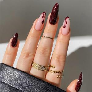 imageBABALAL Press on Nails Green Fake Nails  Medium Almond Cute Rabbit Strawberry 3D Design Handmade 24pcs Glossy Full Cover Acrylic False NailsBNU06