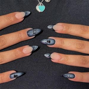 imageBABALAL Press on Nails Green Fake Nails  Medium Almond Cute Rabbit Strawberry 3D Design Handmade 24pcs Glossy Full Cover Acrylic False NailsBNU07
