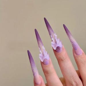 imageBABALAL Press on Nails Long Stiletto Fake Nails Brown Cheetah French tip Glue on Blue Y2k Star Design 24Pcs Glossy Fall Manicure Full Cover False NailsBNT104