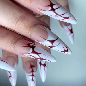 imageBABALAL Press on Nails Long Stiletto Fake Nails Brown Cheetah French tip Glue on Blue Y2k Star Design 24Pcs Glossy Fall Manicure Full Cover False NailsBNT107