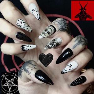 imageBABALAL Press on Nails Oval Medium Fake Nails Red White Polka Dot Design Star Y2k Glue on Acrylic Nails 24Pcs Glossy Round Manicure Trendy SuppliesCRJH11goth