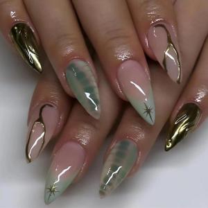 imageBABALAL Press on Nails Oval Medium Fake Nails Red White Polka Dot Design Star Y2k Glue on Acrylic Nails 24Pcs Glossy Round Manicure Trendy SuppliesCRJH08green