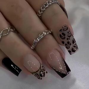 imageBABALAL Press on Nails Oval Medium Fake Nails Red White Polka Dot Design Star Y2k Glue on Acrylic Nails 24Pcs Glossy Round Manicure Trendy SuppliesCRJH02blackleo