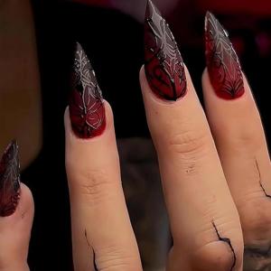 imageBABLAL Gothic Vampire Press On Nails Red Black Long Stiletto False Nails  3d Acrylic Halloween Punk Style Fake Nails 24Pcs Goth Custom Art for WomenANE03gothic