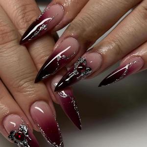 imageBABLAL Gothic Vampire Press On Nails Red Black Long Stiletto False Nails  3d Acrylic Halloween Punk Style Fake Nails 24Pcs Goth Custom Art for WomenANE04goth