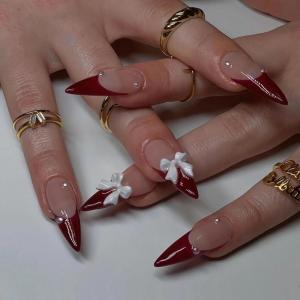 imageBABLAL Gothic Vampire Press On Nails Red Black Long Stiletto False Nails  3d Acrylic Halloween Punk Style Fake Nails 24Pcs Goth Custom Art for WomenANE14