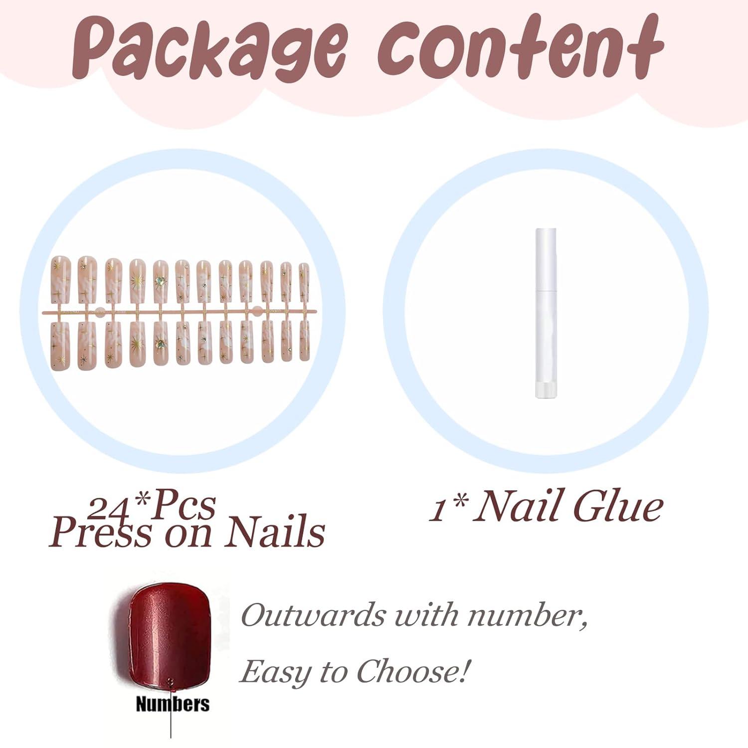 imageBABALAL Christmas Press on Nails Long Coffin Fake Nails Red Glue on Snowflake Design Xmas False Acrylic Nails 24Pcs Matte Ballerina Stick onFna102cloud