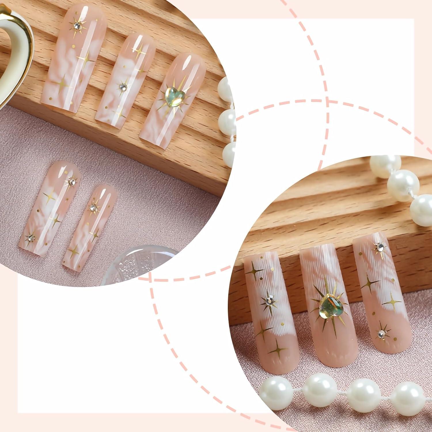 imageBABALAL Christmas Press on Nails Long Coffin Fake Nails Red Glue on Snowflake Design Xmas False Acrylic Nails 24Pcs Matte Ballerina Stick onFna102cloud