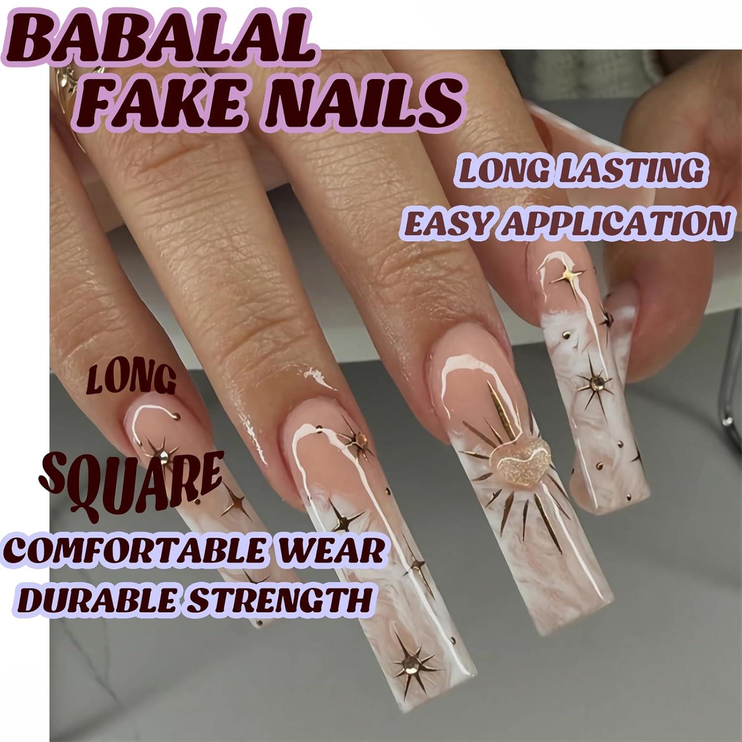 imageBABALAL Christmas Press on Nails Long Coffin Fake Nails Red Glue on Snowflake Design Xmas False Acrylic Nails 24Pcs Matte Ballerina Stick onFna102cloud